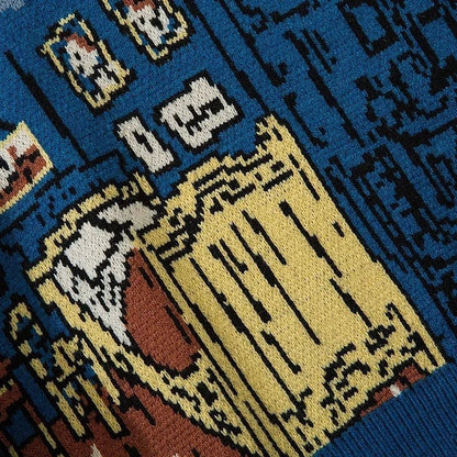 Van Gogh Graffiti Print Knitted Sweater – Oversized Unisex Streetwear Pullover, 95% Cotton - GiftWave.co