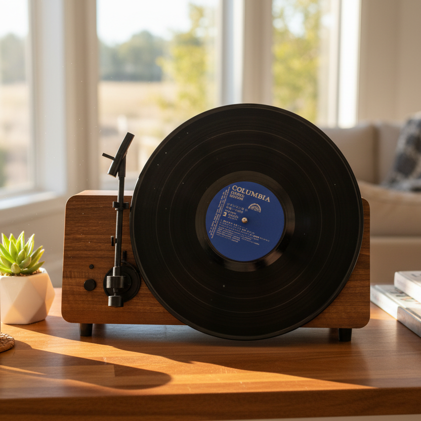Vertical Record Player - Retro Vinyl Turntable & Wooden Gramophone 