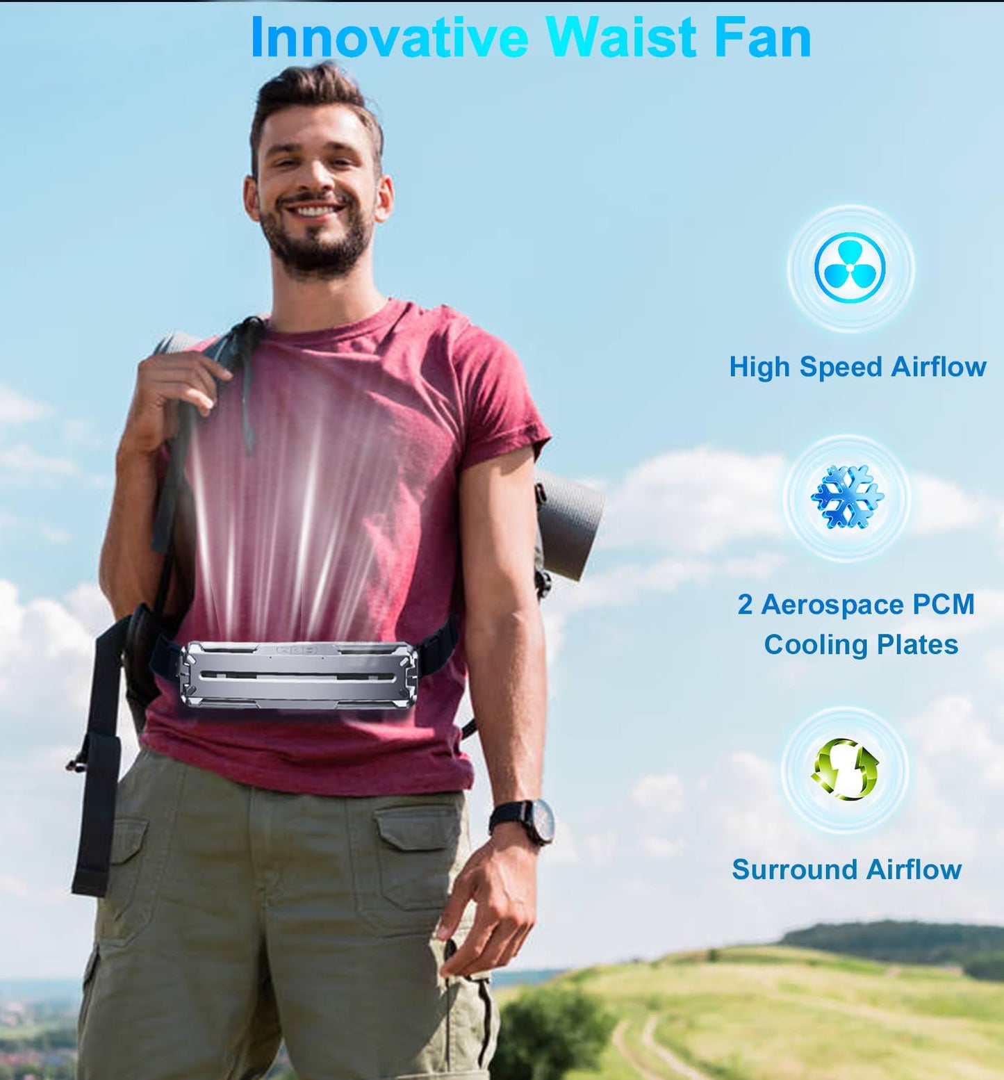 Wearable Waist Belt Fan Rechargeable 10000mAh, Portable Clip - On Cooling Fan 16000RPM 25H Outdoor Camping - GiftWave.co